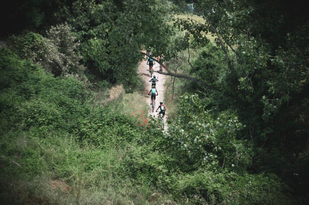 Infants i joves en una sortida de BTT per camins del Berguedà